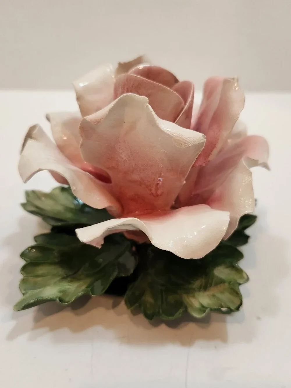 Vintage Pair of Capodimonte Porcelain Rose Candle Holders Italy